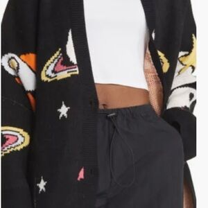 Black Space-Print Women's Cardigan Sweater